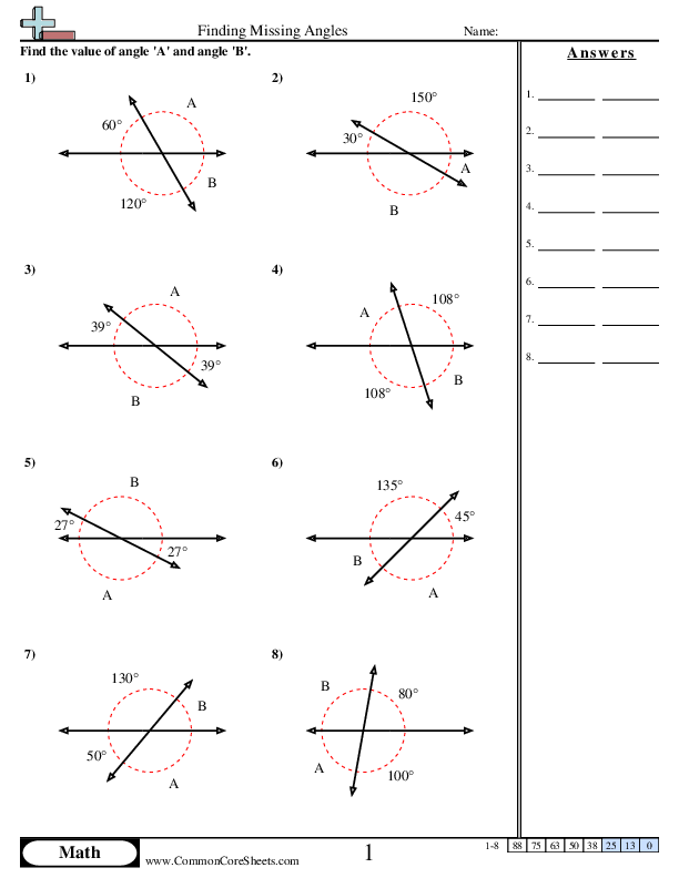 Finding Missing Angles worksheet